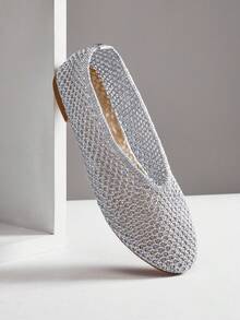 SHUZIA Ladies Elegant Tahair Woven Ballet Flats - Silver - View 5