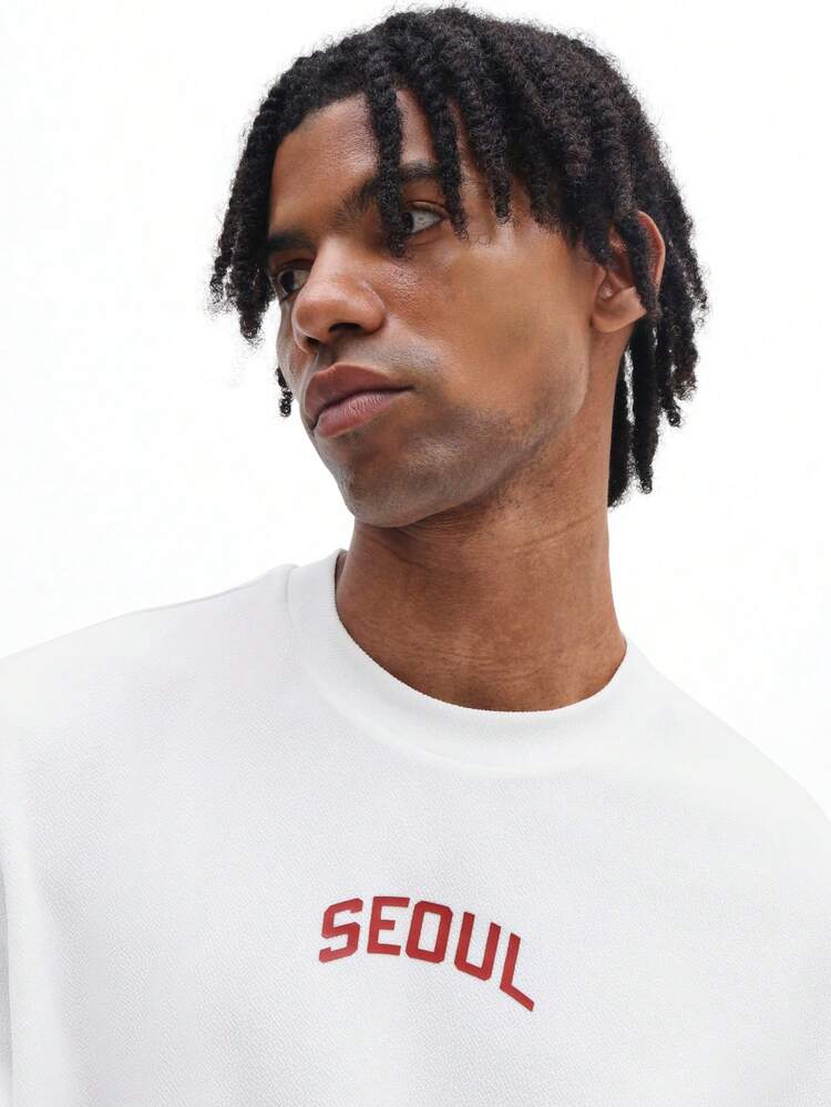 Men's Seoul Graphic Print Short Sleeve Crew Neck Regular Fit T-Shirt Casual Summer Korean City Text Tee