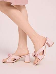 CUCCOO DOLLMOD Sandalias de tacón grueso con puntera redonda, decoración de lazo, de cuero sintético rosa pálido, con estilo tierno y apropiadas para primavera y verano - Polvo tierno - Ver 5