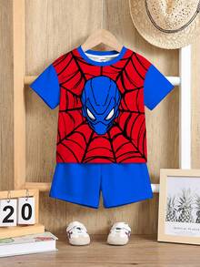 SHEIN 2pcs/Set Young Boy Casual Loose Comfortable Fashion Sports Style Round Neck Short Sleeve T-Shirt And Shorts Set,Suitable For Summer Everyday Wear - Multicolor - View 2