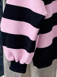 Resyla Áo sweatshirt cổ tròn in sọc cổ điển dành cho nữ, thiết kế thanh lịch, phù hợp cho mặc hàng ngày, đi du lịch ngoài trời, thoải mái khi mua sắm. - Màu Hồng baby - Xem 5