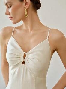 MOTF PREMIUM WOMEN'S SLEEVELESS HOLLOW OUT FRONT CAMI DRESS, SHINY SOLID COLOR, SUMMER - Apricot - View 2