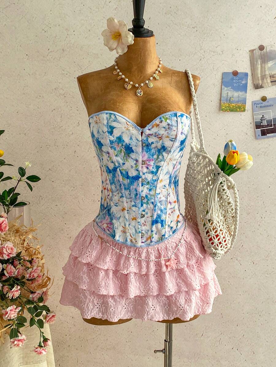 Soleia Summer Holiday Outfits Carnival Women Birthday Outfits For Women Holiday Outfits For Women Casual Blouses For Women  Women's Floral Jacquard Front Button Shaping Camisole Top - Multicolor - View 1