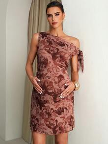 MaterniChic 孕妇优雅印花不对称领连衣裙，夏季 - 彩色 - 查看 5