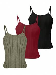 Olithes 3pcs/Set Summer Casual Solid Color Camisole - Multicolor - View 5