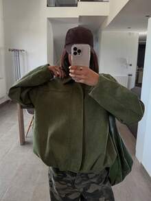 DAZY Women's Suede Collar Casual Jacket, Autumn/Winter - Army Green - View 4