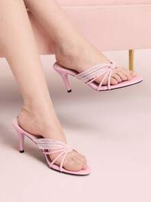 CUCCOO DOLLMOD Women's Cute Sweet Lace Bow Tie Pink Stripe High Heel Open Toe Sandals Summer - Pink - View 1