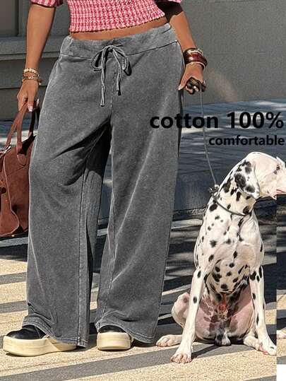 Muchica 大码女式纯色系带阔腿宽松休闲裤