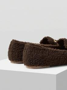 MOTF WOMEN'S CASUAL CHAIN DECOR TEDDY FLEECE FLAT SHOES, SUITABLE FOR COMMUTING, AUTUMN/WINTER VALENTINE'S DAY - Brown - View 7