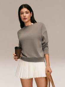 GLOWMODE SoftSerene Modal Cozy Companion Soft Silky-Smooth Breathable Waist-Length Boatneck Pullover Sweatshirt Daily Casual Wear - Mocha Brown - View 6