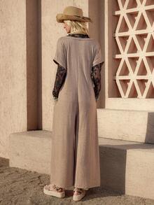 Wildy 波西米亚风休闲美式西部乡村风宽松连体裤，带口袋，女士春夏日常基本款，适合通勤和户外活动穿着。 - 卡其色 - 查看 3