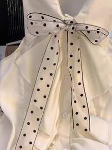 Franclia 女士优雅荷叶边波点系带衬衫 - 白色 - 查看 5