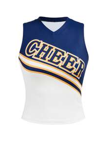 Cheerettes Women's Letter Print Contrast Color V-Neck Sports Tank Top - Blue and White - View 1