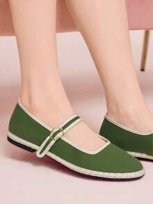 CUCCOO DOLLMOD 女士经典绿色撞色单条纹平底鞋 - 綠色 - 查看 4