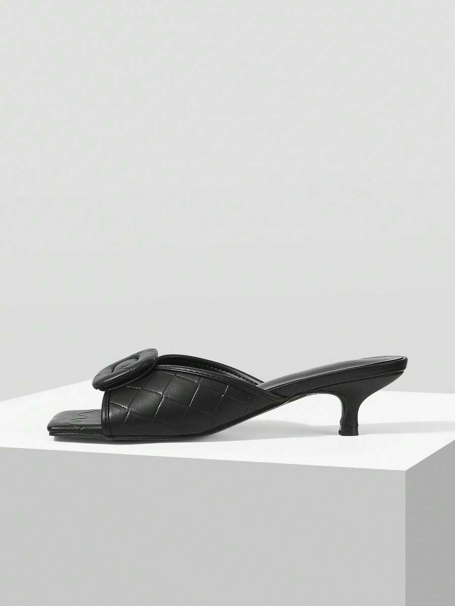 Square Toe High Heel Sandals Women Wear Thin Heel V-Cut Fashion Internet Celebrity Open Toe Slippers Summer - Black - View 1