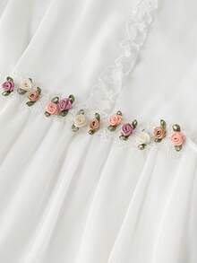 Franclia 女士优雅法式奢华V领连衣裙，新款宽松休闲度假连衣裙，常规肩部雪纺连衣裙 - 白色 - 查看 5