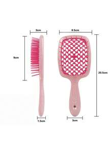 1PC Wide Tooth Comb Mesh Design Hollow Detangling Hair Brush Color Blocking For Wet Dry Hair Styling Salon Home Travel Hair Care Essentials - Pink - View 5