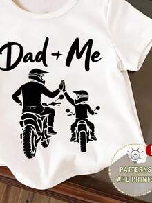 SHEIN Baby Boy White Summer Casual Family Matching Cartoon Print Father-Son Crew Neck Short Sleeve Top,Minimalist Classic Fashion School Style Loose Shirt - White - View 6