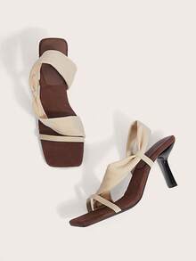 Enchnt 2025新款米色法式时尚基础款优雅蝴蝶结高跟鞋，优雅简约基础款女士夏季凉鞋，适合派对情人节礼物，外出穿着 - 米色 - 查看 5