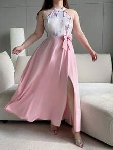 娇小甜美粉色蕾丝吊带鱼尾长裙，春夏款；新款中国风复古优雅网纱透视开衫，吊带印花衬衫拼接纯色前开衩中长连衣裙套装；新款中国风改良旗袍；轻盈奢华小众民族风粉色吊带长裙，春夏款；宽松网纱透视开衫轻盈百搭外套两件套，女士 - 粉色 - 查看 5