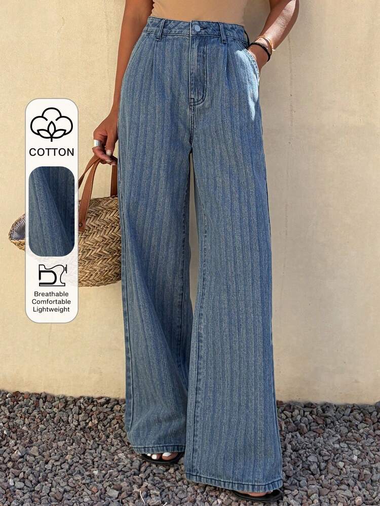 Women's Casual Striped Washed Straight-Leg Jeans, All Season