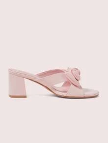 CUCCOO DOLLMOD Sandalias de tacón grueso con puntera redonda, decoración de lazo, de cuero sintético rosa pálido, con estilo tierno y apropiadas para primavera y verano - Polvo tierno - Ver 9