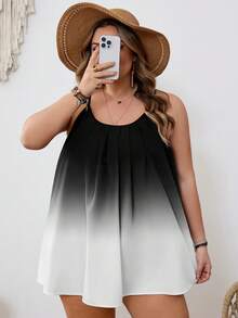 SHEIN CURVE+ Curve 尺码 US22 音乐节、海滨度假、波西米亚风女士渐变休闲百搭日常吊带背心 - 黑與白 - 查看 8