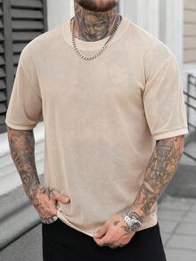 Manfinity CasualCool Men's Casual Mesh Round Neck Short Sleeve T-Shirt, Spring/Summer - Beige - View 7