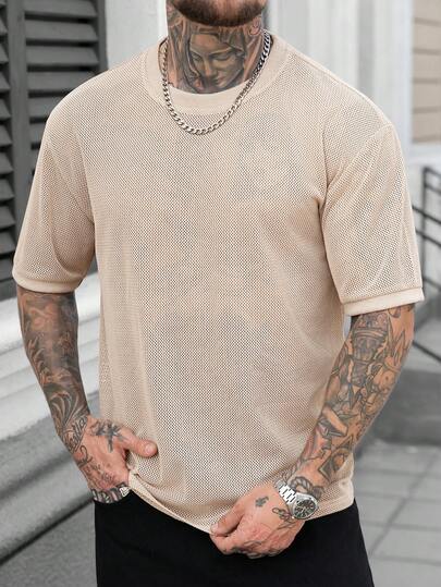 Manfinity CasualCool Men's Casual Mesh Round Neck Short Sleeve T-Shirt, Spring/Summer