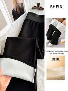 Comfortcana 大码秋冬休闲纯色宽腰加厚裤 - 黑色 - 查看 1