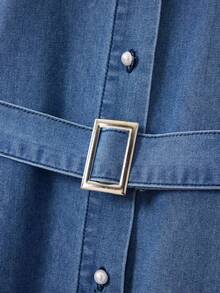 GlowEve 女士休闲花卉刺绣前扣无袖牛仔连衣裙 - 藍色 - 查看 6