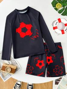 SHEIN Bộ đồ bơi hai mảnh kiểu tankini phát sáng trong bóng tối dành cho bé trai tuổi teen, thích hợp cho mùa xuân/hè và kỳ nghỉ biển. - Đỏ - Xem 4