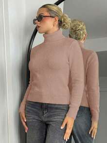 Bethéva 秋冬季高领加厚保暖内衬长袖修身套头衫 - 杏色 - 查看 6