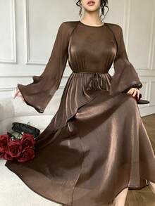 DAZY Bộ đồ dự tiệc thanh lịch dành cho nữ, gồm áo và chân váy (2 món). - màu nâu - Xem 8
