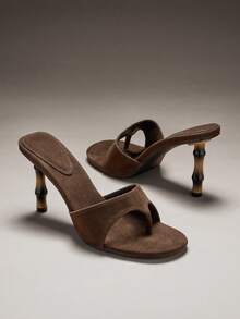 SHUZIA 女士仿麂皮竹节形高跟拖鞋 - 巧克力棕 - 查看 7