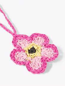 Viva Strut 1件时尚可爱甜美的夏季海边度假草编手工钩针粉色花朵造型包包挂件，适合草编包、度假、夏季、海滩、海边等场合。 - 玫紅色 - 查看 3