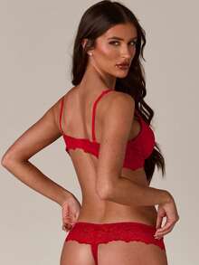 SHEIN BAE 2 件情人节蕾丝钢圈文胸和内裤套装女士内衣 - 紅色 - 查看 2