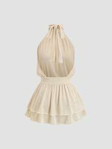 Sweetra Women's Apricot Halter Neck Dress, Spring/Summer - Apricot - View 2