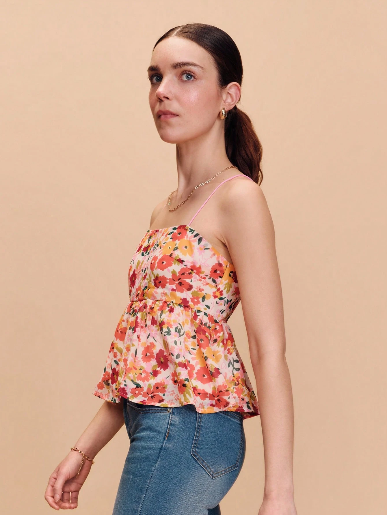 Floral Print Smock Cami Top With Tie Back Detail Spring Summer Resort