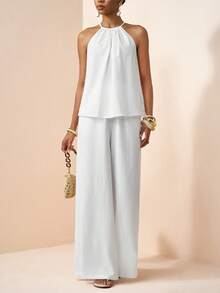 Zivah 2026 Modern Commuter Minimalist Style Pleated Front Top With Pockets & Long Pants Set - White - View 10