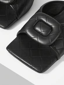 Square Toe High Heel Sandals Women Wear Thin Heel V-Cut Fashion Internet Celebrity Open Toe Slippers Summer - Black - View 2