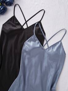 SilkySpell 双色纯色交叉带缎面女式睡袍 - 彩色 - 查看 3