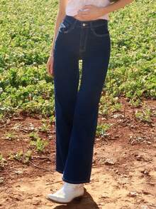 Sydney Algeri 休闲高腰直筒洗水牛仔裤 - 深色水洗藍 - 查看 3