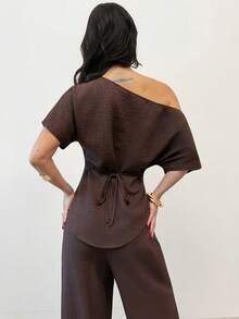 Firerie 两件套优雅杏色休闲/办公通勤套装，春夏款 - 咖啡棕 - 查看 2