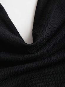 Sweetra Vestido con cuello drapeado, cintura fruncida y bajo asimétrico, decoración con hebilla metálica sofisticada, vestido de fiesta elegante para mujer, de primavera temprana y sexy - Negro - Ver 3