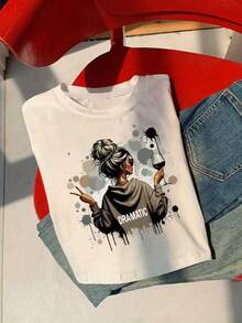 Women's Round Neck Cartoon Letter Print Casual Versatile Daily Wear Short Sleeve T-Shirt - White - View 2