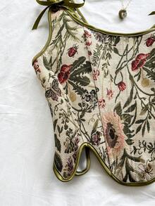 Soleia 女款夏季鄉村風掛脖前綁帶短版上衣，復古波希米亞花卉束腰上衣，適合野餐、派對、海灘、郵輪度假與海島旅行 - 紅色 - 查看 3