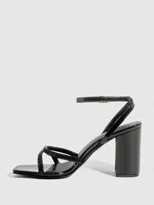 CUCCOO SZL Women's Square Toe Rhinestone Ankle Strap Sandals For Christmas - Black - View 5