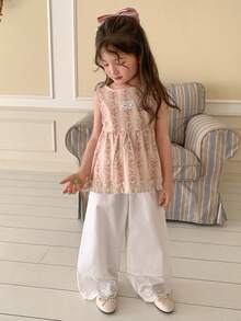 DAZY Girls Toddler Ditsy Floral Sleeveless Shirt And Pants 2-Piece Set, Fall Outfit - Pink - View 4