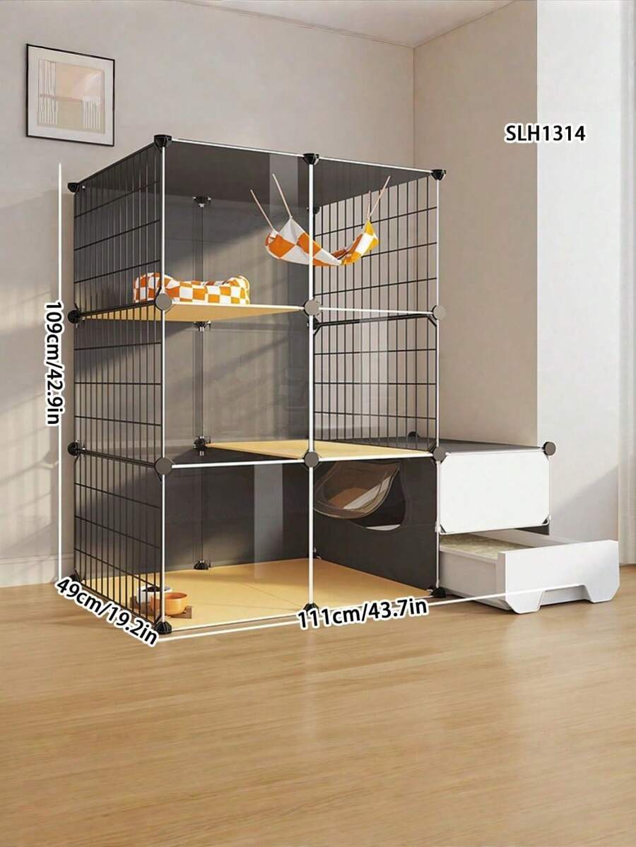 1个猫笼，小型公寓猫屋，猫窝，猫砂盆，厕所一体式，节省空间 - 彩色 - 查看 1